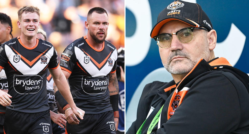 Pictured right is former Wests Tigers chair Lee Hagipantelis.