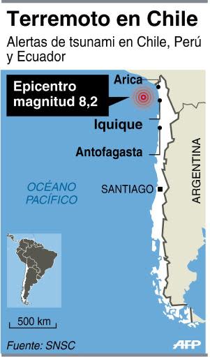 Localización del epicentro del fuerte sismo en Chile (AFP | Gustavo Izús, Elodie Martínez)