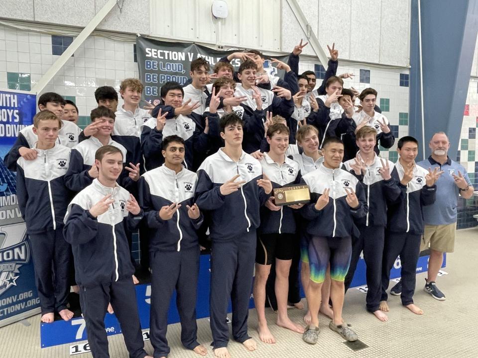 In extending its record 22nd straight Section V championship, Pittsford became the first team to sweep all 11 swimming events when they won the Class A title Thursday, Feb. 8, 2024 at the Webster Aquatic Center.