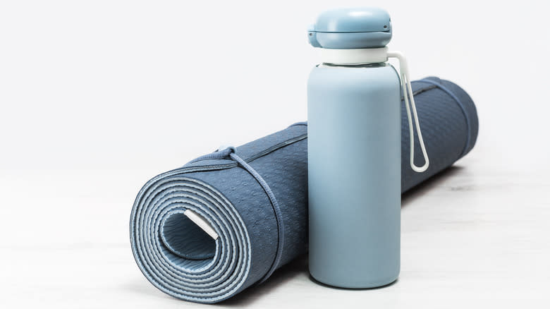 yoga mat and water bottle