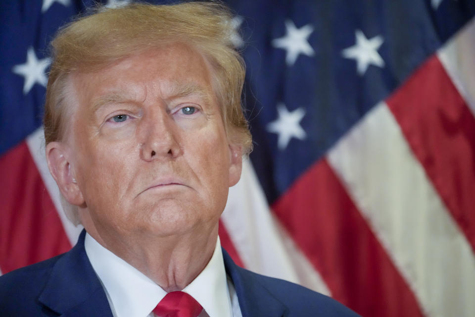 Former President Donald Trump speaks during a news conference, Thursday, Jan. 11, 2024, in New York. (AP Photo/Mary Altaffer)