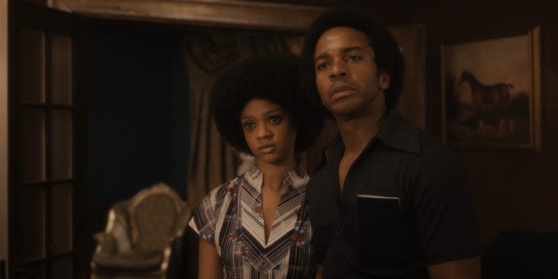 Tiffany Boone, left as Gwen Fontaine. Andre Holland, right as Huey P. Newton. - Photo: Courtesy of AppleTV+ (Getty Images)