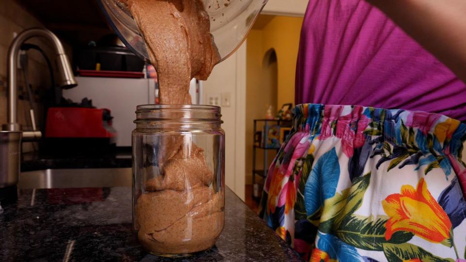 <p>Okay, okay—we know it might sound a little hippy dippy to make your own almond butter, but hear us out: It's often cheaper than store-bought, you can control how much or how little sweetener you add in, and it makes for an incredible high-protein snack. Try it on toast, mixed into <a href="https://www.delish.com/cooking/recipe-ideas/a28929331/chia-pudding-recipe/" rel="nofollow noopener" target="_blank" data-ylk="slk:chia pudding;elm:context_link;itc:0;sec:content-canvas" class="link ">chia pudding</a>, or paired with apple slices for a snack that's sure to satiate. </p><p>Get the <strong><a href="https://www.delish.com/cooking/recipe-ideas/a41122837/almond-butter-recipe/" rel="nofollow noopener" target="_blank" data-ylk="slk:Homemade Almond Butter recipe;elm:context_link;itc:0;sec:content-canvas" class="link ">Homemade Almond Butter recipe</a></strong>.</p>