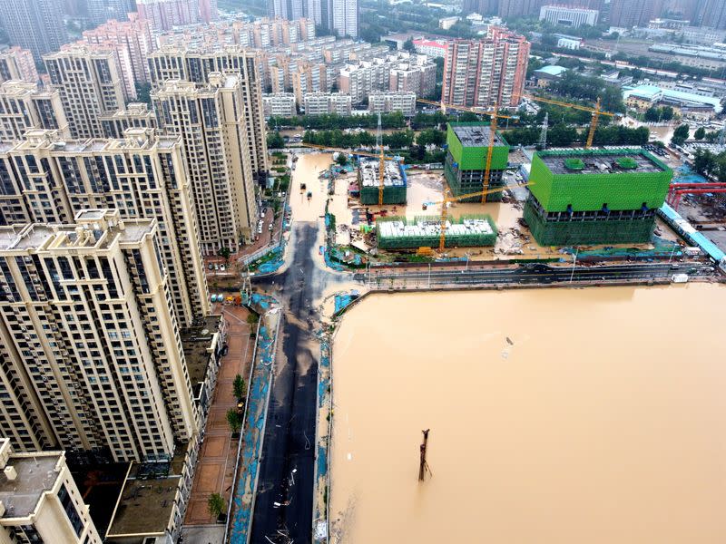 Aerial view shows the flooded areas following heavy rainfall in Zhengzhou
