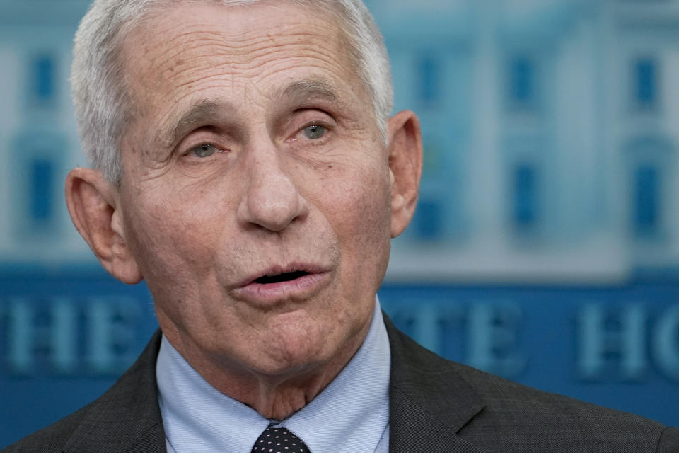 FILE - Dr. Anthony Fauci, then-director of the National Institute of Allergy and Infectious Diseases, speaks during a press briefing at the White House, Nov. 22, 2022, in Washington. On Friday, June 9, 2023, The Associated Press reported on stories circulating online incorrectly claiming the majority of AIDS patients died from medication developed when Fauci led the nation’s response to the emerging epidemic, not from the virus itself. (AP Photo/Patrick Semansky, File)