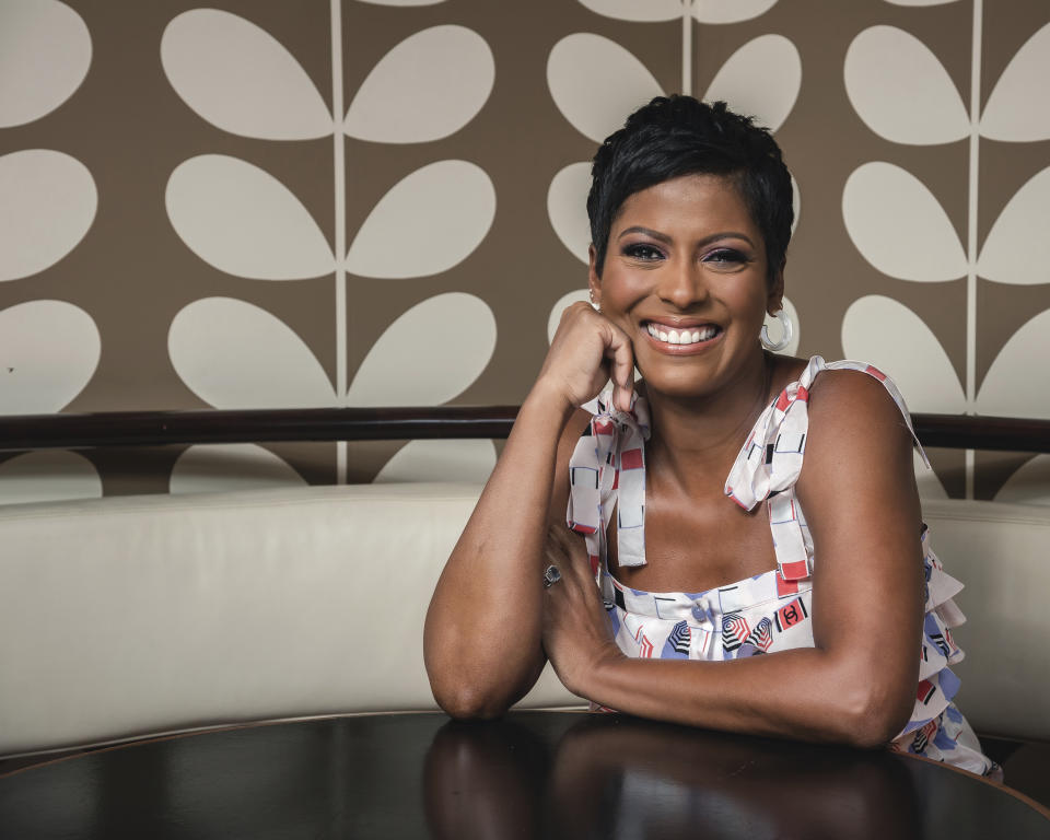 This Aug. 8, 2019 photo shows former NBC "Today" show co-host, Tamron Hall, posing for a portrait at Ruby's Vintage Harlem in New York to promote her self-titled syndicated talk show, premiering Sept. 9. (Photo by Christopher Smith/Invision/AP)