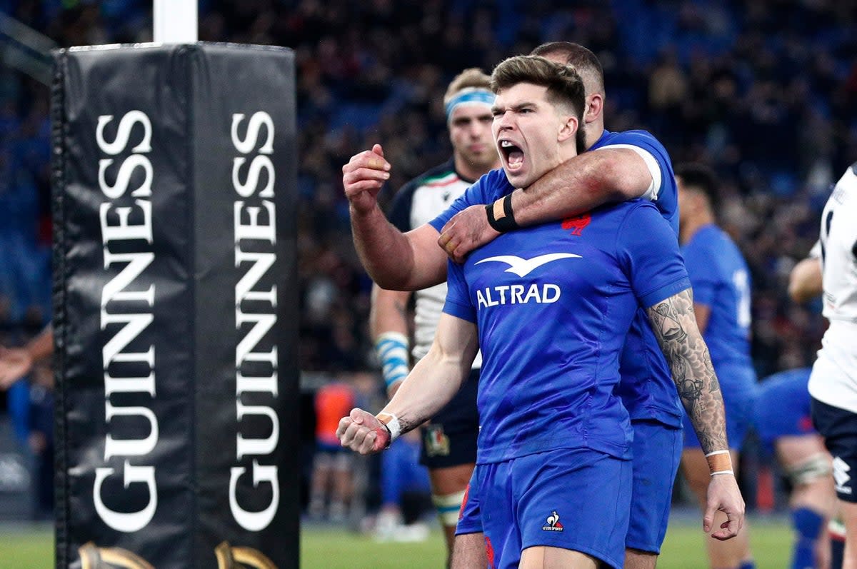 Matthieu Jalibert scored a crucial late try for France in their narrow win over Italy  (REUTERS)