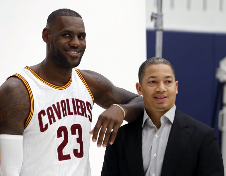 LeBron James and Tyronn Lue at Cavs media day last week. (AP)