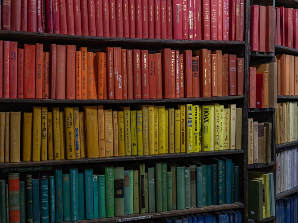 Color-coded bookshelf.