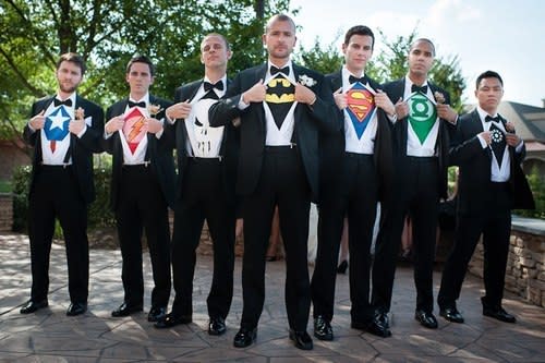 Superhero The world of superheroes is far more popular than it’s ever been and it’s no longer exclusively geek territory with superhero weddings on the rise. Imagine your groomsmen with hidden superhero identities and the groom ready to battle and save his wife.