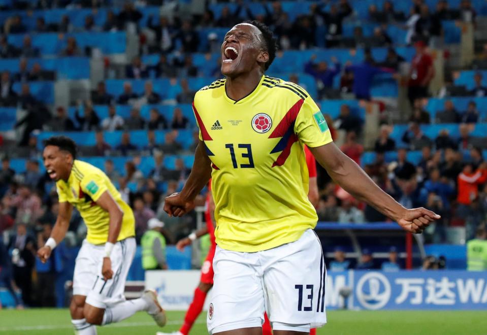 Yerry Mina scored three times for Colombia at the World Cup in Russis