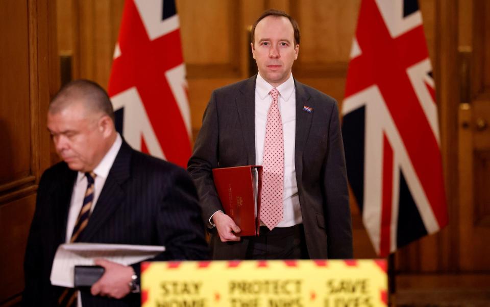 Health Secretary Matt Hancock and Deputy Chief Medical Officer for England Jonathan Van Tam  - Tolga Akmen/PA