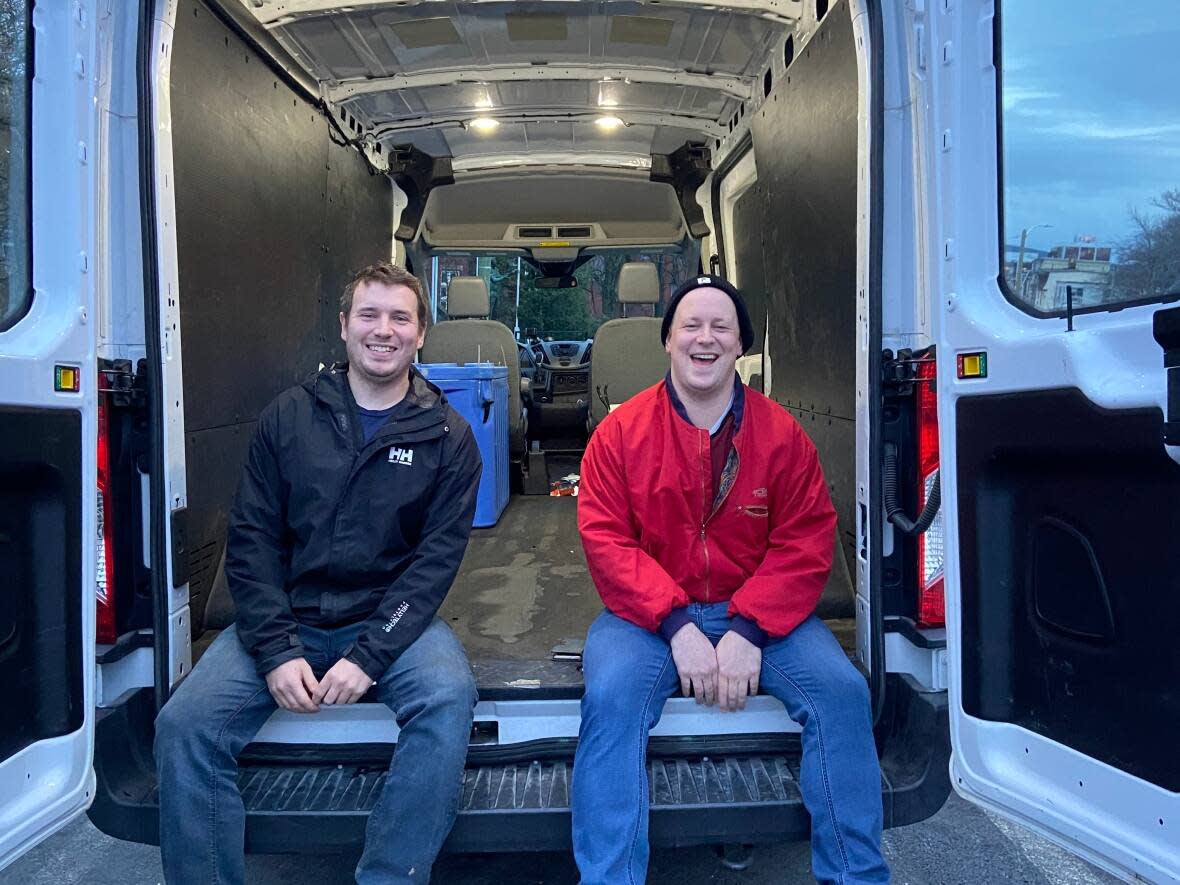 Jamie Heath and Bradley Russell founded Big Feed Club in 2001. They are shown during their first day of deliveries.  (Submitted by Jamie Heath  - image credit)