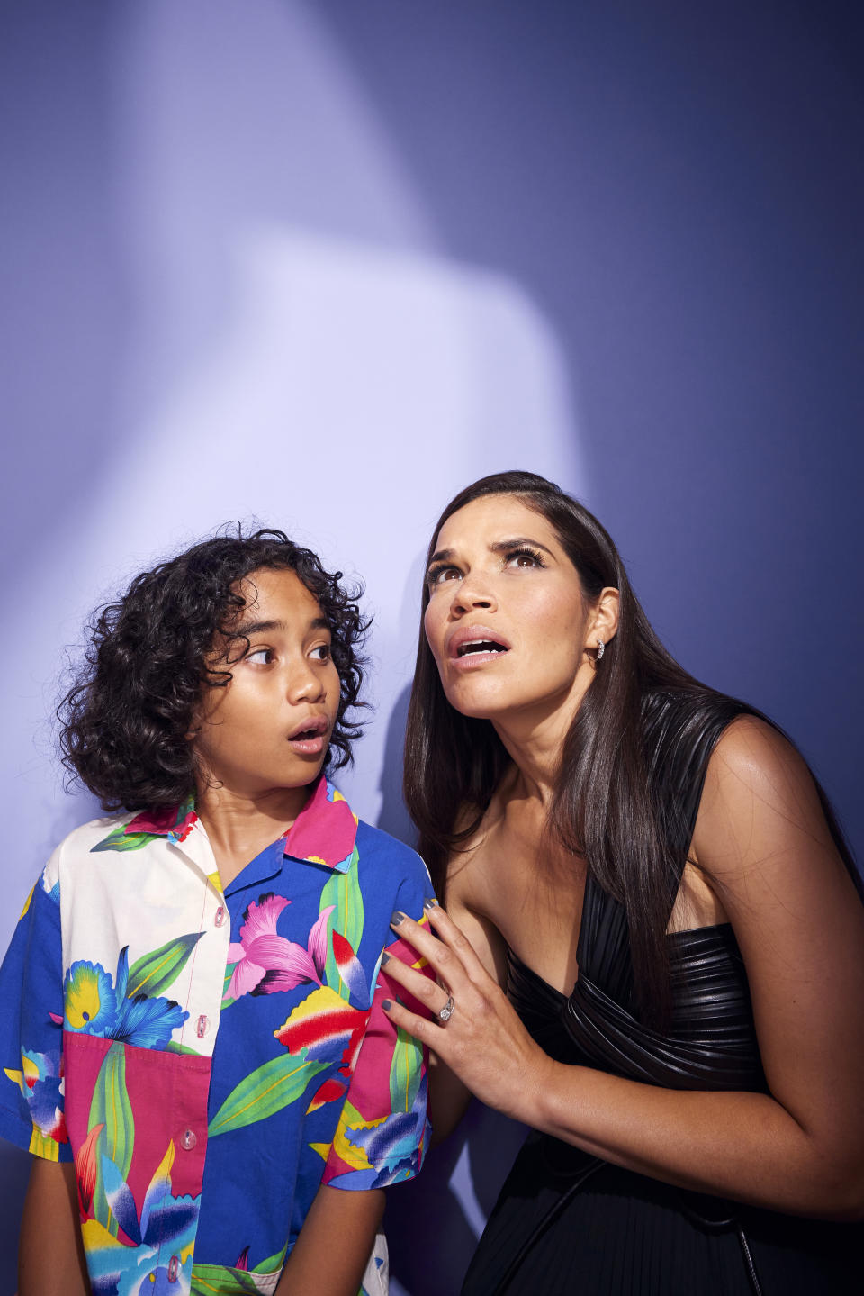 ANAHEIM, CA - SEPTEMBER 09: Yonas Kibreab and America Ferrara pose at the IMDb Official Portrait Studio during D23 2022 at Anaheim Convention Center on September 9, 2022 in Anaheim, California. (Photo by Corey Nickols/Getty Images for IMDb)