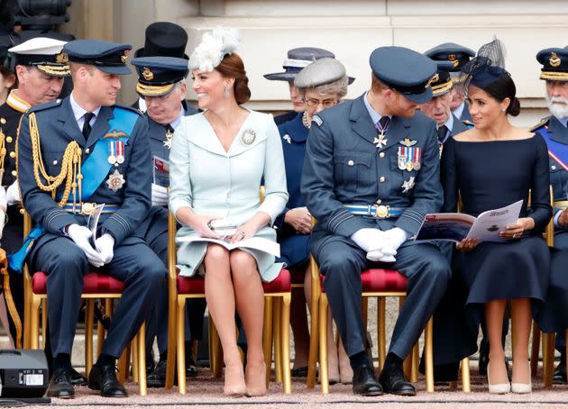 Prince William, Duke of Cambridge, Catherine, Duchess of Cambridge, Prince Harry, Duke of Sussex and Meghan, Duchess of Sussex in better times. (More specifically, a ceremony to mark the centenary of the Royal Air Force in July 2018.) (Photo: Max Mumby/Indigo via Getty Images)