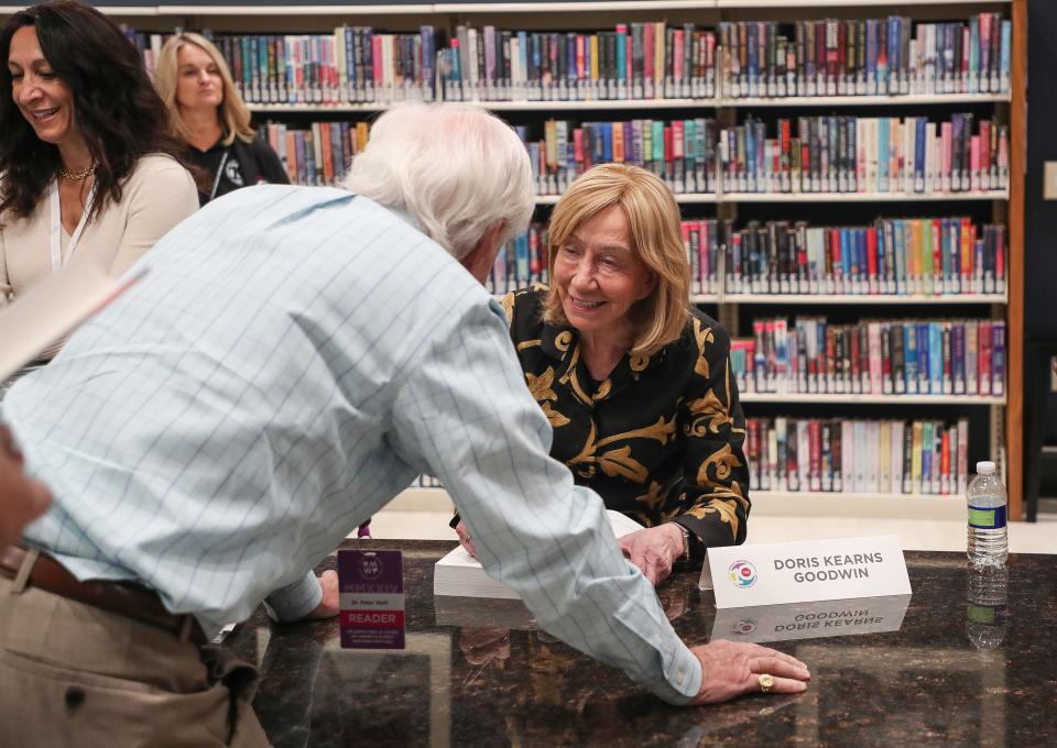 Well-known presidential historian Doris Kearns Goodwin signs books at the Rancho Mirage Writers Festival in Rancho Mirage, California, on Jan. 31. Goodwin is scheduled to speak at the annual Law Day luncheon in Erie on May 9.