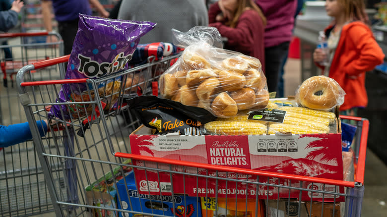 Costco cart with groceries