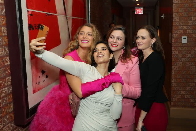 <p>Marion Curtis/StarPix for Warner Bros/Shutterstock</p> Blake Lively, America Ferrera, Amber Tamblyn and Alexis Bledel in New York City on Dec. 15, 2023