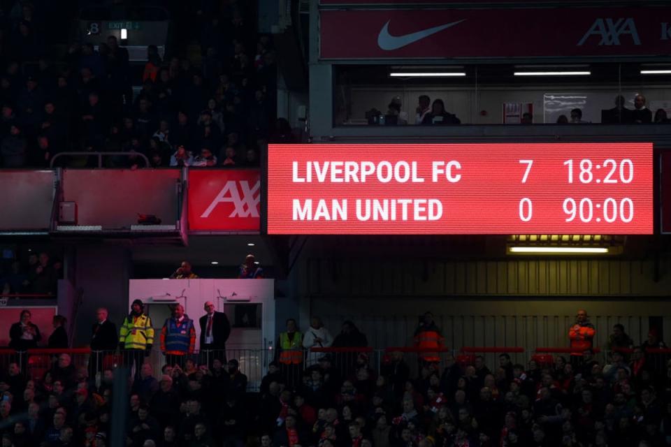 Anfield staged Liverpool’s biggest-ever win against Manchester United (Getty Images)