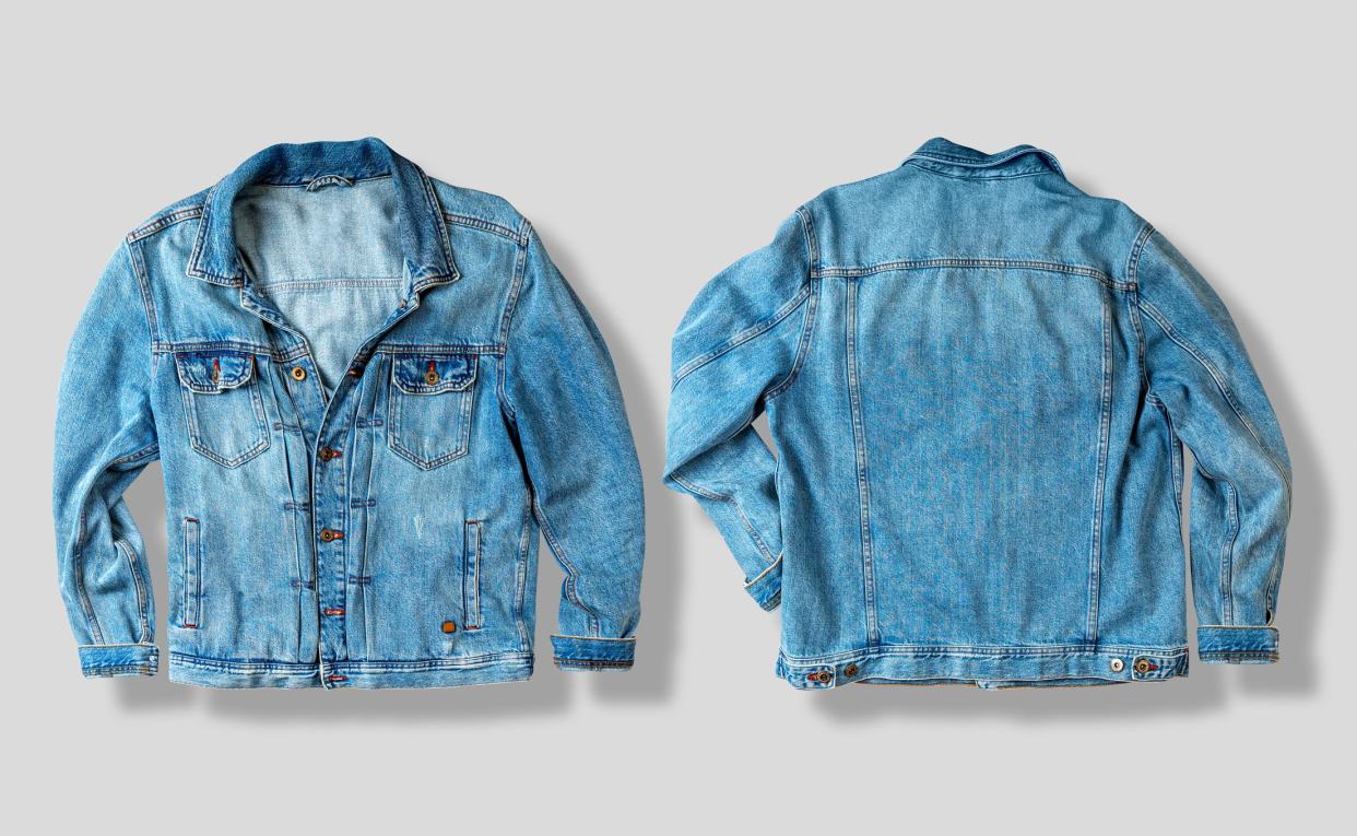 Jean jacket isolated on white. Front and back views. Ready for clipping path.