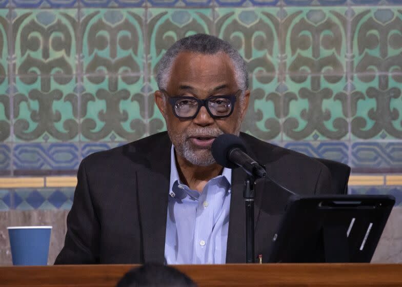 LOS ANGELES, CA - JUNE 13: Los Angeles City Councilmember Curren Price, as President pro tempore, presides over the Los Angeles city council meeting at City Hall in Los Angeles, CA on Tuesday, June 13, 2023. He faces criminal charges for a pay to play scheme. (Myung J. Chun / Los Angeles Times)