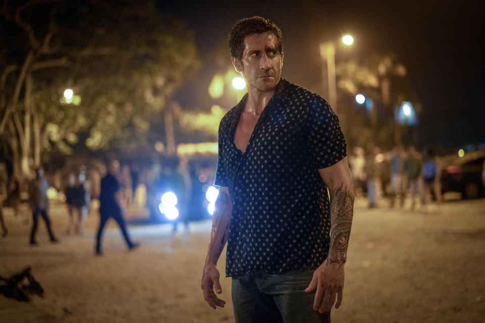This image released by Prime Video shows Jake Gyllenhaal in a scene from "Road House." (Laura Radford/Prime Video via AP)