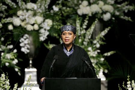 Ambassador Qubilah Shabazz, daughter of Malcolm X, speaks at a public memorial service for the late boxer Muhammad Ali in Louisville, Kentucky, U.S. June 10, 2016. REUTERS/Lucas Jackson