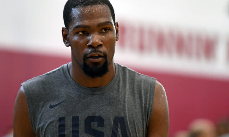 A photo of Kevin Durant taken during USA Basketball practice.