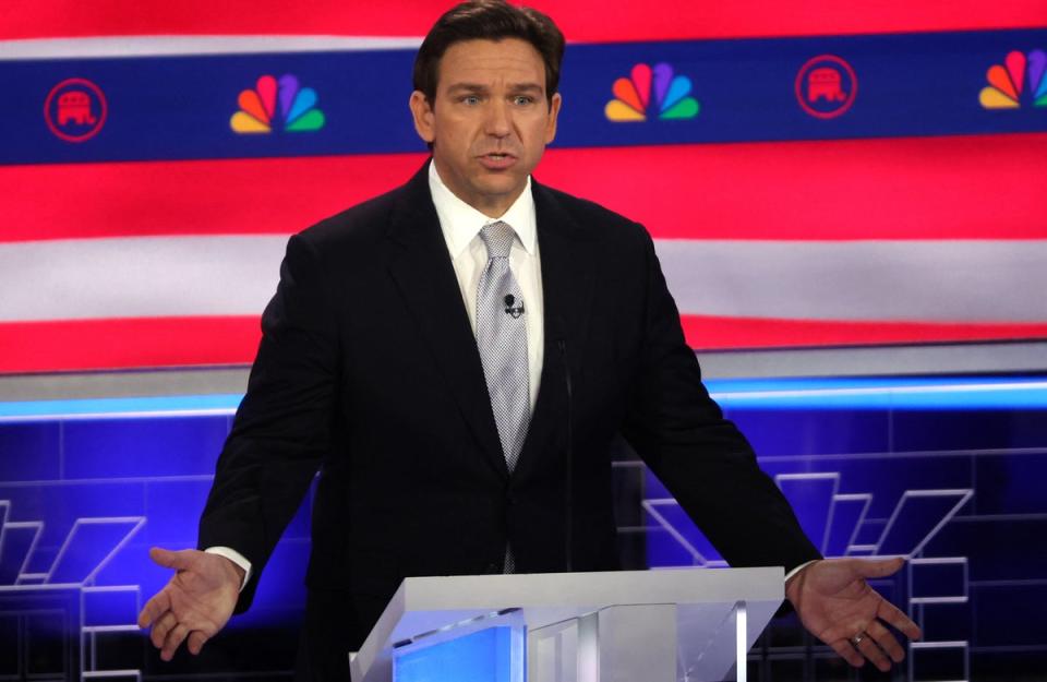 Florida Governor Ron DeSantis speaks at the third Republican candidates' U.S. presidential debate (REUTERS)