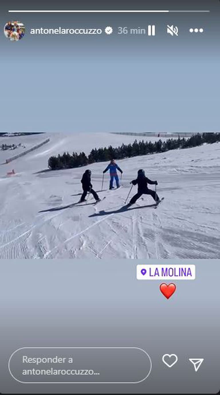 Antonela Roccuzzo compartió historias junto a sus hijos en La Molina, España