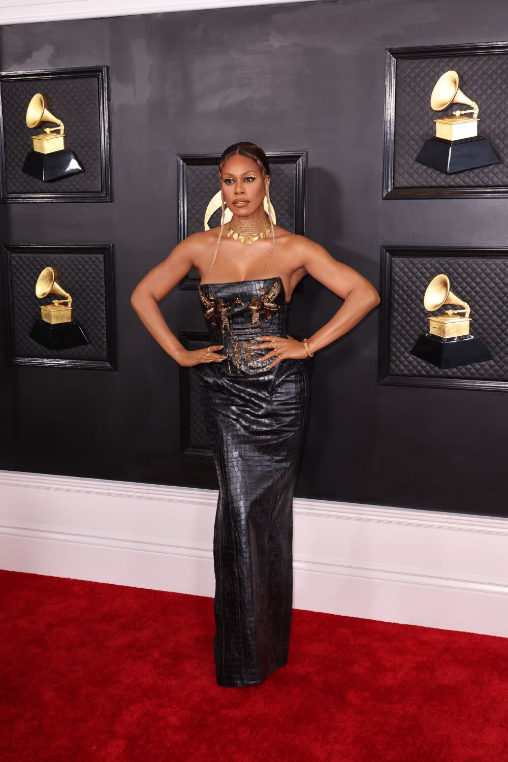 Laverne Cox attends the 65th Grammy Awards.