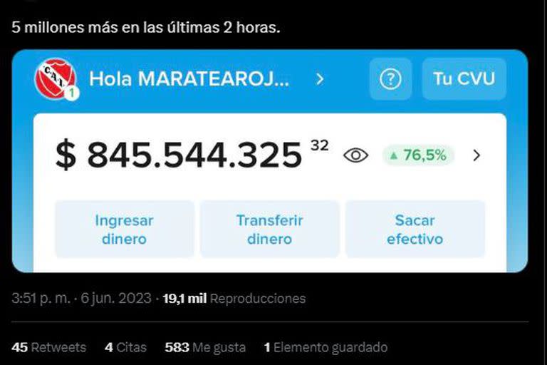 La última actualización de la colecta de Independiente