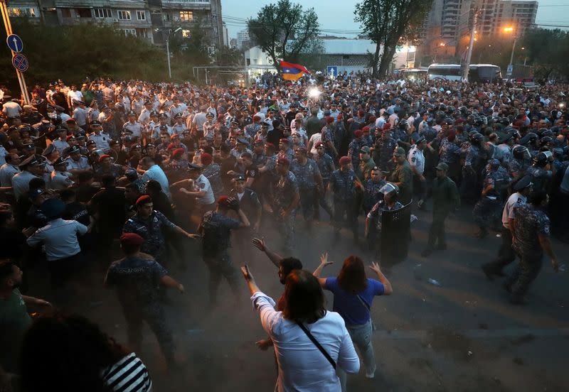 Activists hold an anti-government protest in Yerevan