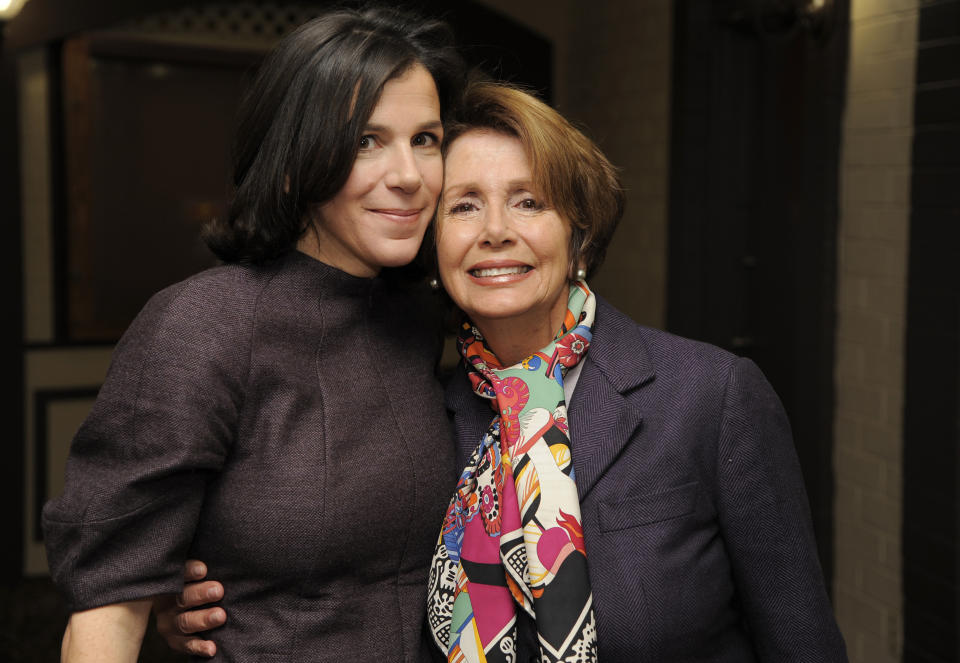 FILE - Alexandra Pelosi, left, director of HBO Documentary Films' "Fall to Grace," poses with her mother Nancy Pelosi before a screening of the film at the 2013 Sundance Film Festival in Park City, Utah on Jan. 18, 2013. A documentary on House Speaker Nancy Pelosi’s life and groundbreaking political career, shot and edited by her daughter, will debut on HBO next month. Alexandra Pelosi’s “Pelosi in the House” will premiere on Dec. 13 and will include footage shot during the January 6 insurrection. (Photo by Chris Pizzello/Invision/AP, File)