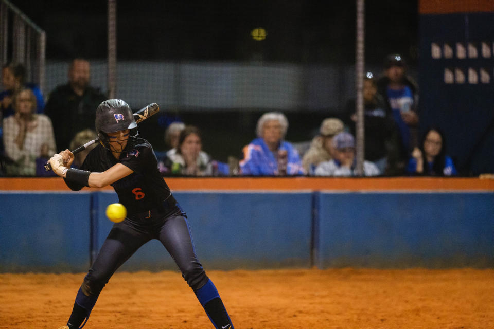 Branford Buccaneers Madyson Sikes (6) during a softball game between Branford High School and Bell High School at Branford High School in Branford, FL on Friday, April 12, 2024. [Chris Watkins/Gainesville Sun]