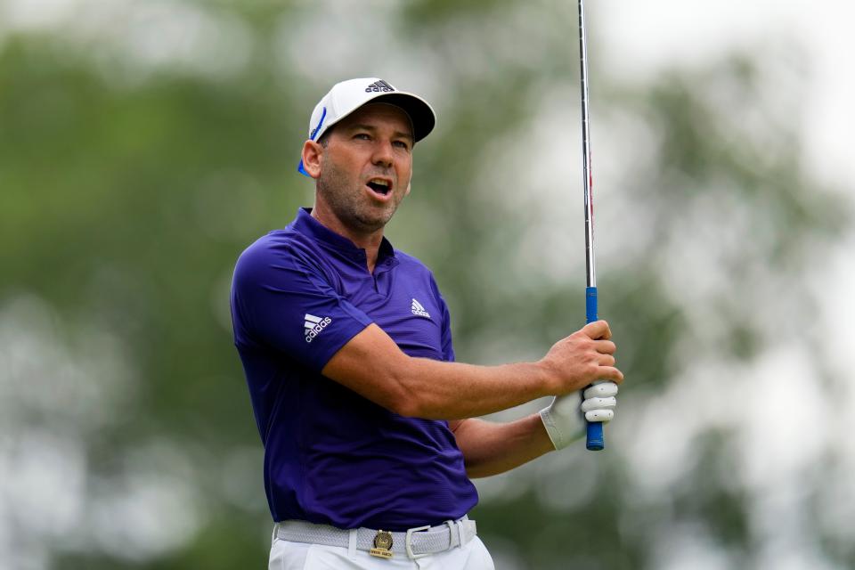 Sergio Garcia, of Spain, reacts to his shot on the seventh hole (AP)