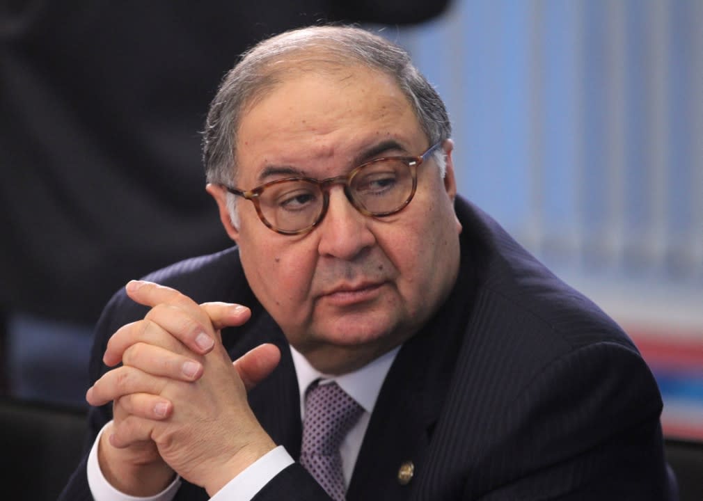 97. Alisher Usmanov | Net worth: $18.5 billion - Source of wealth: steel, telecom, investments - Age: 67 - Country/territory: Russia | Uzbek-born Alisher Usmanov founded USM, a private company with major holdings in Russian phone network MegaFon, metals producer Metalloinvest, Udokan copper, and Akkerman cement production. He also owns Kommersant Publishing House, a Russian business media organization, and he is a former major stakeholder in the soccer team Arsenal FC. (Sasha Mordovets/Getty Images)