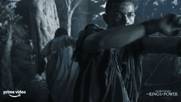 Arondir wielding a bow and arrow in "The Rings of Power"