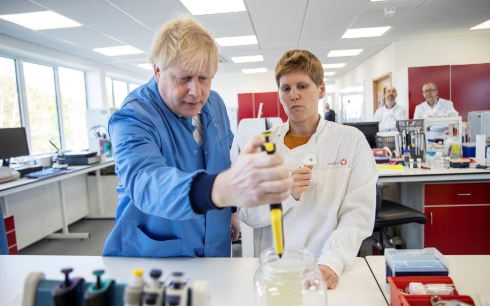 Prime Minister Boris Johnson visited the Mologic Laboratory in Bedford on the eve of the pandemic on March 6, 2020 - Jack Hill/REUTERS 