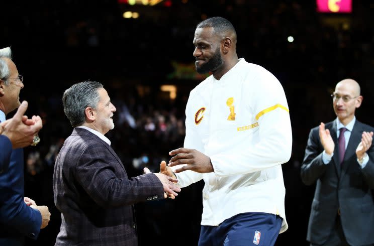 Dan Gilbert, left, could lose LeBron James after the 2017-18 season. (AP)