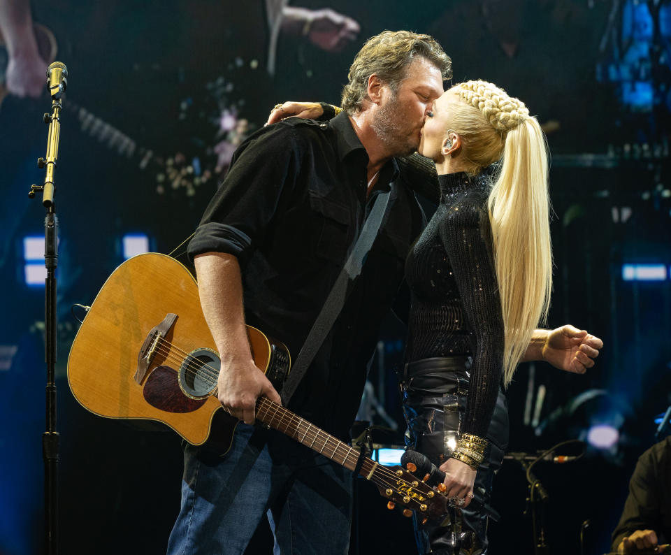 Blake Shelton and Gwen Stefani perform onstage at Bud Light Super Bowl LVI Music Fest held at Crypto.com Arena on February 11, 2022 in Los Angeles, California. - Credit: Christopher Polk for Variety