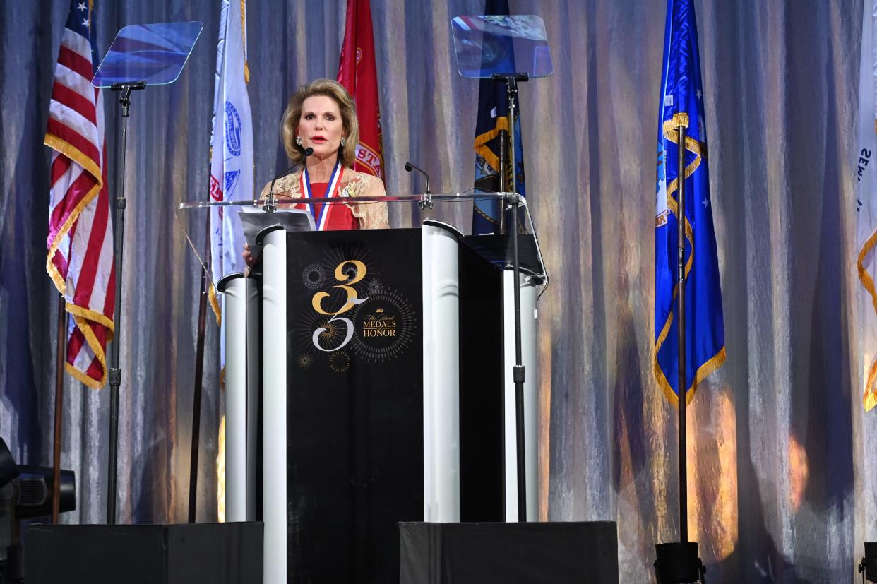 Nancy Brinker speaks onstage at the 35th Anniversary Ellis Island Medals of Honor.