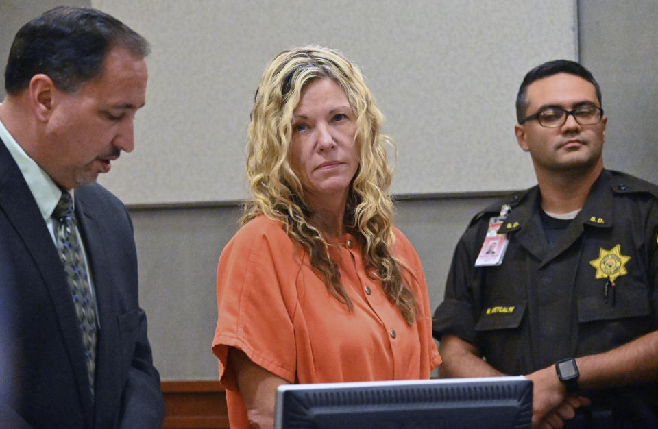 Lori Vallow appears in court in Lihue, Hawaii on Wednesday, Feb. 26, 2020. A judge ruled that bail will remain at $5 million for Vallow, also known as Lori Daybell, who was arrested in Hawaii over the disappearance of her two Idaho children. Vallow requested a hearing so the judge would consider a reduced bail. After the judge denied the request, her defense attorney, Craig De Costa, left, said she is waiving an extradition hearing, which had been scheduled for March 2. Kauai Prosecutor Justin Kollar said he will work with Idaho authorities on logistics for her departure. (Dennis FujimotoThe Garden Island via AP, Pool)