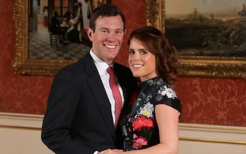 Princess Eugenie and Jack Brooksbank pose in the Picture Gallery of Buckingham Palace - Credit: Jonathan Brady/PA 
