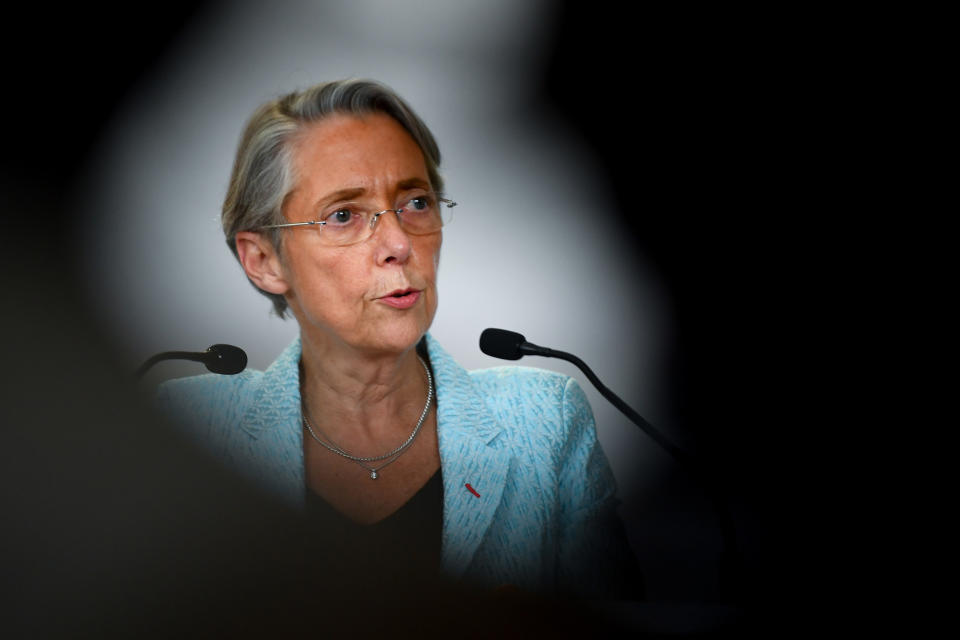 French Minister for the Ecological and Inclusive Transition Elisabeth Borne speaks on the coronavirus measures after the weekly cabinet meeting during a press conference at the Hotel Matignon in Paris, Thursday, May 7, 2020. France's President Emmanuel Macron appointed Elisabeth Borne as the country's new prime minister. (Christophe Archambault/Pool Photo via AP, File)