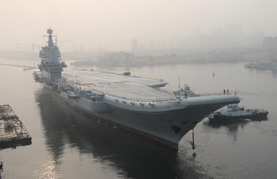 China's first domestically manufactured aircraft carrier, known only as 