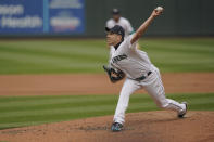 Seattle Mariners starting pitcher Yusei Kikuchi throws against the Baltimore Orioles during the sixth inning of a baseball game, Wednesday, May 5, 2021, in Seattle. (AP Photo/Ted S. Warren)