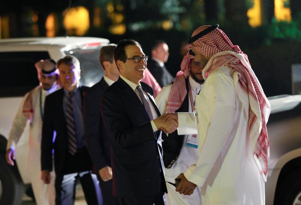 US Treasury Secretary Steven Mnuchin arrives for a welcome dinner at Saudi Arabia Murabba Palace, during the G20 meeting of finance ministers and central bank governors in Riyadh: REUTERS/Ahmed Yosri