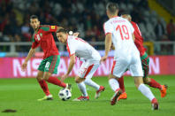 Soccer Football - International Friendly - Serbia vs Morocco - Stadio Olimpico Grande Torino, Turin, Italy - March 23, 2018 Serbia's Nemanja Matic in action with Morocco's Younes Belhanda REUTERS/Massimo Pinca