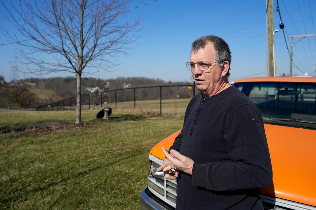 Homeowner Nicholas Ferneding recounts a list of grievances he has with Green Township in February as construction continues on the Trailside Village and its accompanying developments in township.